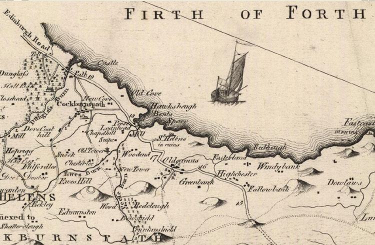 Armstrong's 1771 map, showing coastline near Siccar Point